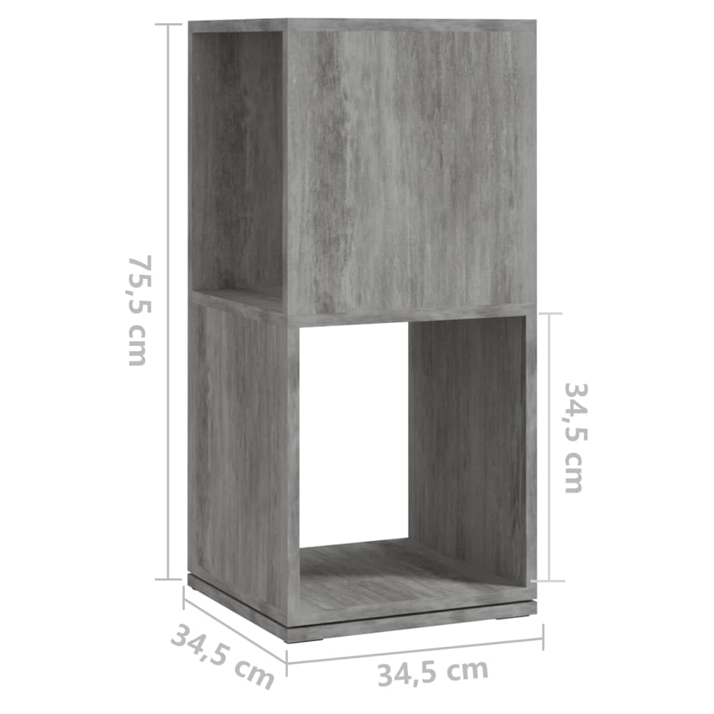 Armoire Rotative Gris Béton 34,5x34,5x75,5 cm Bibliothèque Tournante 360 Degrés Étagère de Rangement Gain de Place en Bois d'Ingénierie Petit Meuble Colonne Pivotant pour Salon et Bureau
