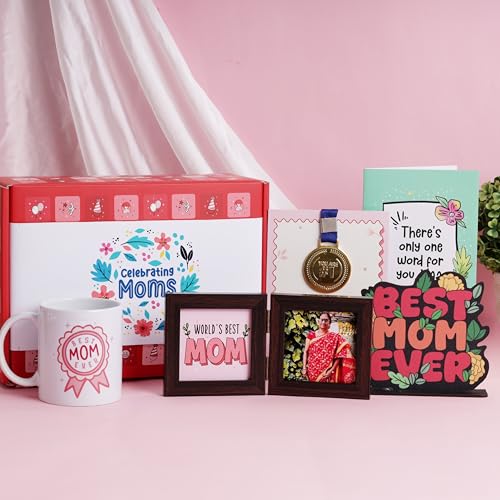 Image of Oye Happy - Glitter Hamper for Mom - 6 Unique Gifts for Mother | Gift Set with Photo Frame, Mirror Card, Mug, Medal, Sash & Table Top | Heartfelt Appreciation Gift for Mother