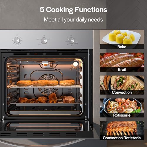 Image of Empava 24 inch Built-In Gas Single Wall Oven with Convection and Rotisserie 5 Cooking Modes, Knob Control, Stainless Steel