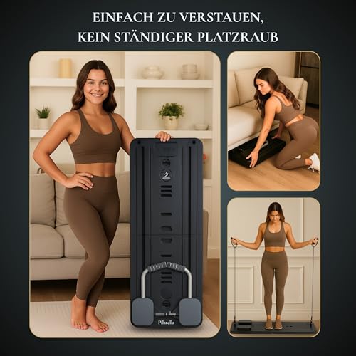 Pilatella - Pilates Board Faltbar 5-in-1 | Reformer Pilates Maschine für Zuhause, Pilates Brett, Fitness Board, Mini Pilates Reformer Premium Schwarz + Ebook 10 Übungen | 2026