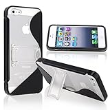 Black S-Line Wave Design TPU Bumper Gel Shell Back Case Cover Skin with Stand for iphone 5 5G 5th Gen
