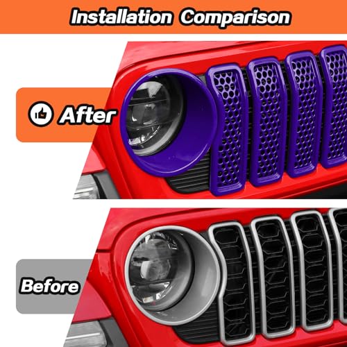 Image of JeCar Mesh Grill Inserts & Headlight Cover Trim Kit for Jeep Wrangler JL JLU 2024+ (Purple)