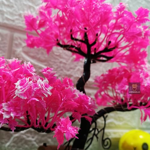 Image of Artificial LED Bonsai Tree with Lush Colorful Foliage in Elegant Plastic Pot | Artificial Plants with Pot | Indoor Plants | Home Decor Items (Pink, 24cm)