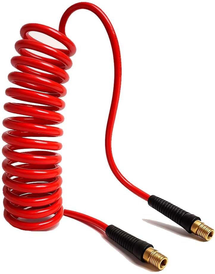 Interstate Pneumatics HR34-025 Red Polyurethane Recoil Air Hose 1/4 Inch x 25 feet Swivel Fittings