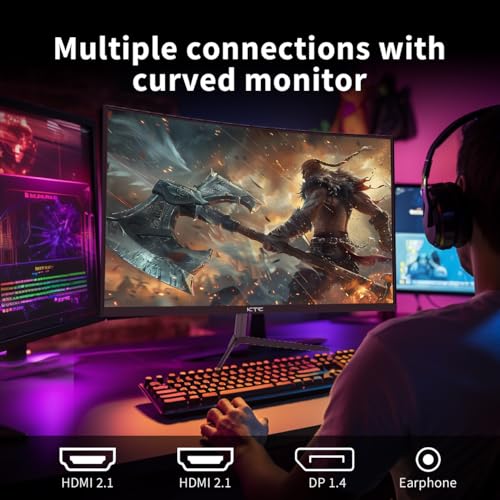 Image of KTC 24 Inch Curved Gaming Monitor, 180Hz FHD 1080P Frameless Computer Monitor, Freesync /G-Sync Support, 99% sRGB, 3000:1 Contrast, HDMI, DisplayPort, Wall Mountable /Tilt Adjustable, H24S17