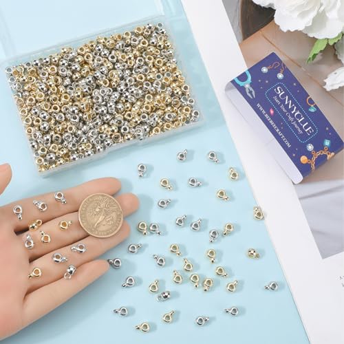SUNNYCLUE 1 Box 400Pcs Bail Beads Charms Bails Beads Silver Gold Plastic Tube with Loop Rondelle Spacer Connector Links for Jewellery Making Accessories DIY Bracelet Necklace - Image 3