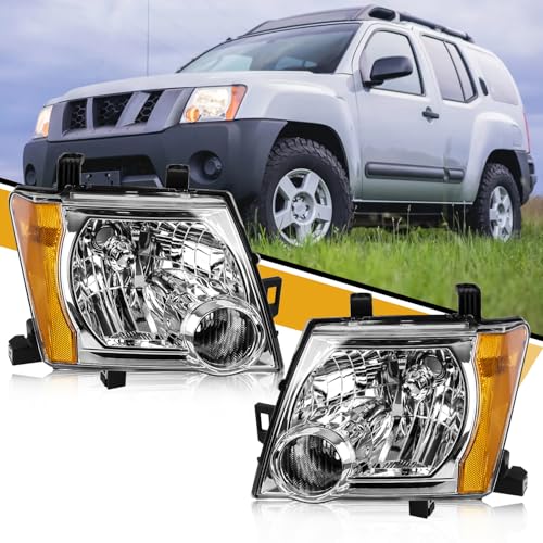 Headlight Assembly Pair Compatible with Nissan Xterra 2005-2015, Factory-OE-Style Halogen Headlamp Replacements for 26010-EA025 26060-EA025, w/o Bulb, White Housing Clear Lens Yellow Corner by LIWEDFG - Used condition - US$100.74