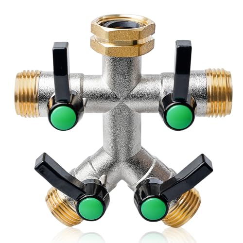4-Wege Wasserhahn Wasserverteiler, 3/4 Zoll Wasseranschluss Verteiler Mit Individuellem Absperrhähnen, Messing Wasserverteiler Mit Verlängerter Griff, 4-Wege-Verteiler Für Hof, Waschmaschine