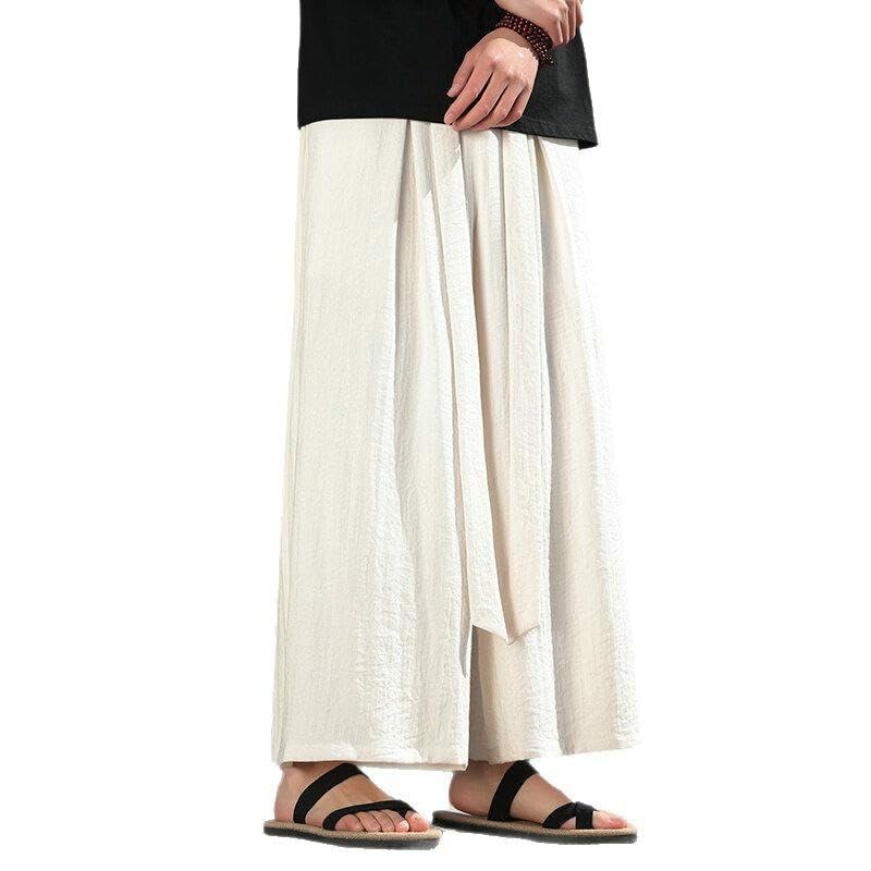 Pantalon style chinois homme coton lin ample droit décontracté