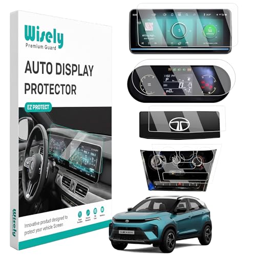 Image of Wisely 4Pcs - Screen Guard for TATA NEXON (2026) Pure+ /Pure+ S /Smart+S CNG Car Display Protector - 10.25 inch INFOTAINMENT (Round Corners) + 4 inch MID + STEERING + AC Panel (Manual Buttons) Console - Stereo Car Accessories