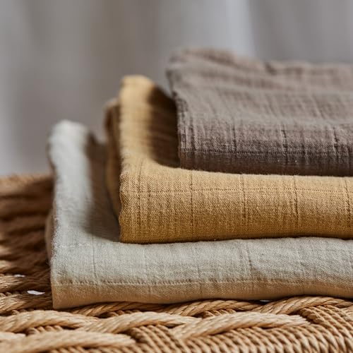 Image of Muslin Baby Swaddle Blanket 100% Organic Cotton 47 inch x 47 inch 2-Pack (Autumn Yellow /Natural)