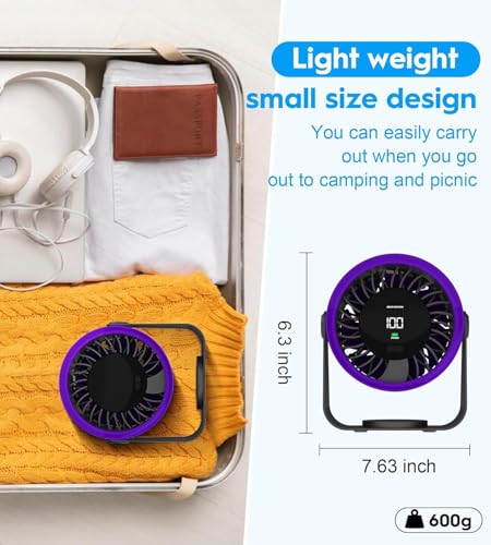 Mini ventilateur de bureau ERUW noir avec écran LED et tête pivotante