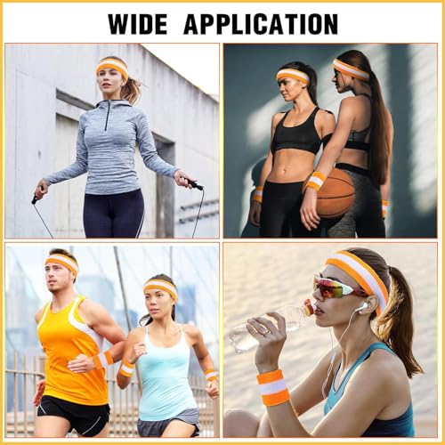 Image of Eurzom 36 Pcs Neon Sports Sweatbands Set Include 12 Striped Sweat Absorbing Headbands 24 Wristbands Athletic for Men Women Basketball Tennis Running Glow Party