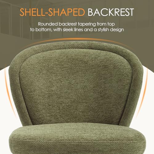 Image of HNY Swivel Counter Height Bar Stools, 26 Inch, Green, Set of 4 | Natural Wooden Leg and Back, Modern Chenille Upholstered, For Kitchen Island