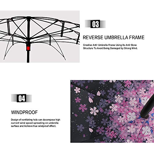 Image of MRTLLOA 40 /49 /56 Inch Oversize Windproof Inverted Reverse Upside Down Umbrella, Golf Size Rain Umbrella, Double Layer, C-Shaped Handle for Men, Women and Kids (Pink Sakura, 49 Inch)