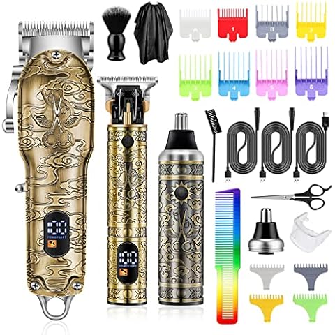 MOTLATA Professional Hair Clipper for Men Electric Hair Trimmer T-Blade Trimmer Cordless Mens Beard Trimmers Nose Hair Trimmers Three Types Barber Clippers Rechargeable Men Hair Cutting Grooming Kit Cover