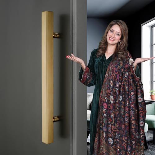 Image of LAPO 18 Inch Square Pull Handles for Main Doors | Stainless Steel Build Wardrobe Handles | Fits with 30-100mm Doors | Gold Finish | Compatible with Wooden & Glass Doors| 3 Year of Warranty