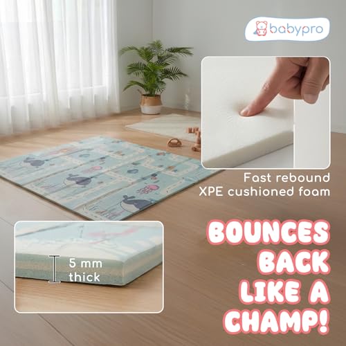 Image of BabyPro 5mm Reversible Baby Playmat, 6 x 5 ft Foldable Mat, Play Trails | Waterproof, BPA-Free XPE Foam, Non-Toxic Bounce-Back Cushion, XL