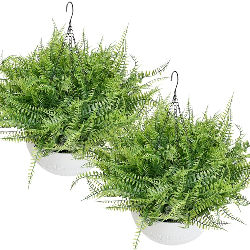 Tobilu Set of 2 Artificial Hanging Ferns for Outdoors Pre-Made