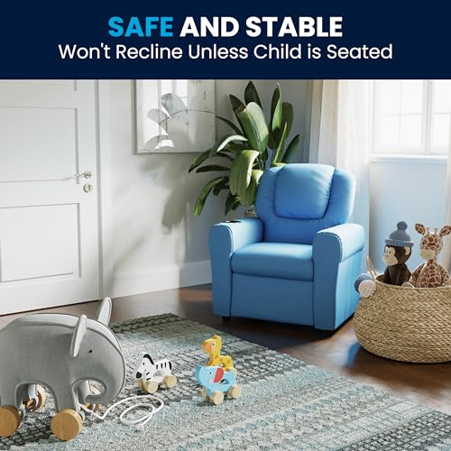 Image of Flash Furniture Vinyl Kids Recliner, Cup Holder, Light Blue