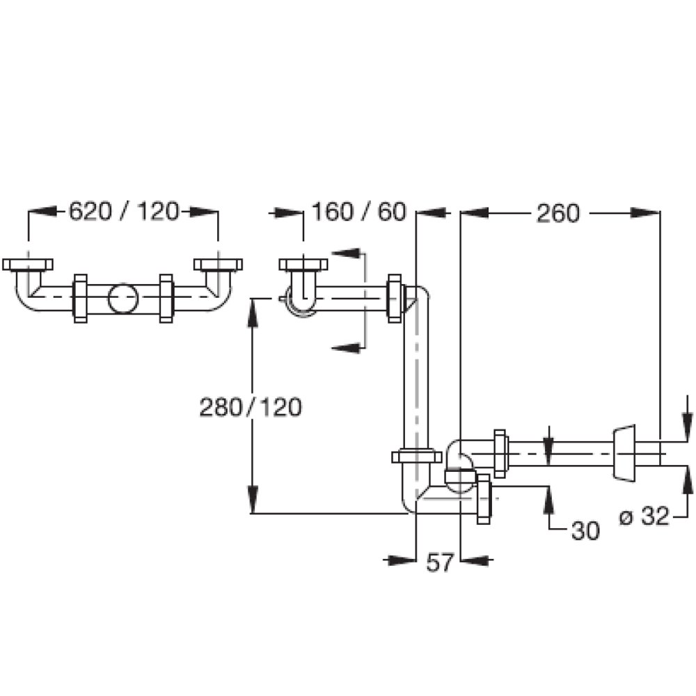 Siphon de lavabo double pour lavabo