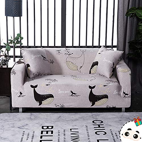 Enhome Funda Sofá Elastica Universal, 1 2 3 4 Plazas Extensible Forro de Sofá Antideslizante Cubierta Impresión Cubre de Sofá Protector para Muebles y Mascotas (Negro Delfín,1 Plazas)