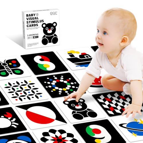 Image of High Contrast Baby Flashcards, Black White Baby Cards with Red Yellow Blue Newborn Toys for Infants Visual Stimulation Brain Sensory Development 20 Pcs 40 Pages 5.7'' x 5.7''(3-6 Months)