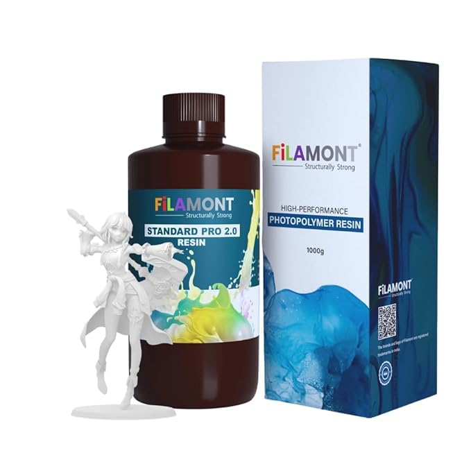 FiLAMONT Standard Pro 2.0 3D Printer Resin – White, 1kg | High Precision, Durable UV-Curing Photopolymer for SLA, DLP, LCD 405nm Printers | Ideal for Prototyping & Engineering Models