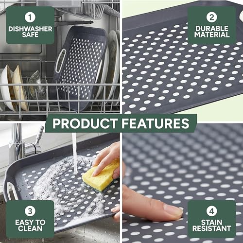 Zuvo Anti-Slip Food Serving Tray with Handles (Set of 2) – BPA-Free Plastic, Lightweight & Durable – Non-Slip couch Trays for Eating & Drinks (Grey) - Image 6