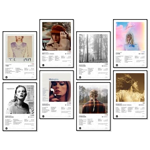 Thepaper9store Pack of 8 – Taylor Swift Music Album Art Wall Posters (8.4 x 12 Inch) Adhesive Tape Included | Aesthetic Wall Decor for Bedroom, Living Room, Office