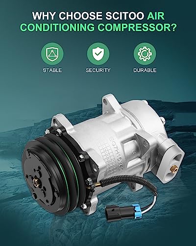 Image of SCITOO AC Compressor for Peterbilt for 320 10.3L 2001-2004 | Fast Cooling, Ultra Low Noise (≤72 dB)Air Conditioner Compressor with Clutch, Easy Installation, 782321 922878 922909