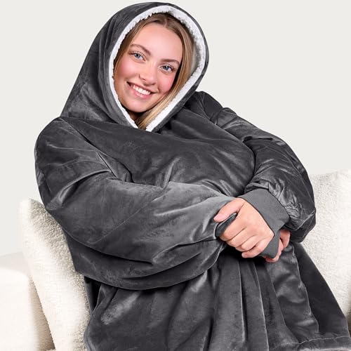 Image of Bare Home Wearable Blanket Hoodie - Soft Plush Sherpa - Warm and Cozy - Oversized Wearable Blanket