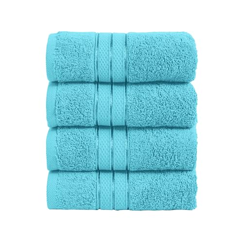 Image of Elegant Comfort Three Line Popcorn Towel Set for Bathroom 16 x 28 inches, Premium Hotel Quality 4-Pack Hand Towels, 100% Turkish Cotton, Soft and Durable, Quick Dry and Highly Absorbent, Aqua