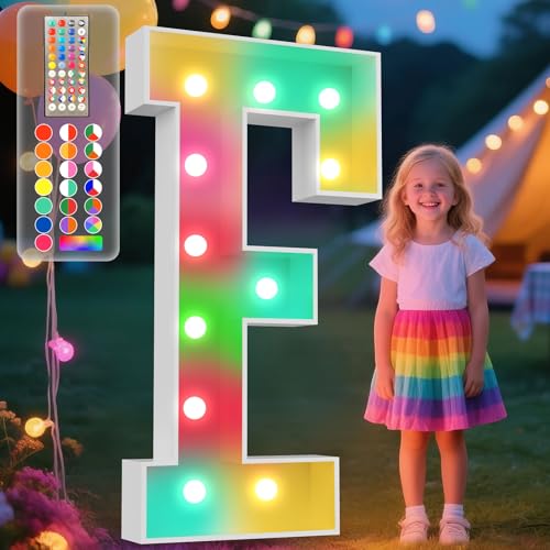 Image of Ledido 4FT Colorful Marquee Light Up Letter F for Party | 34 Colors Changing Marquee Letter 4 Feet Tall with Remote, Big Letters for Party Wedding Graduation Birthday Decorations