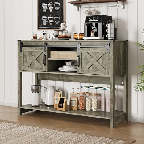 RoyalCraft Console Table with Storage Shelf & Sliding Barn Door, Farmhouse Entryway Table with Storage, 46' Narrow Long Sofa Table, Behind Couch Table, Console Tables for Living Room, Entryway, Foyer