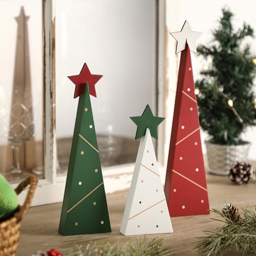 Amorita Rustic Christmas Decor 3 Piece Wooden Christmas Trees Tabletop...