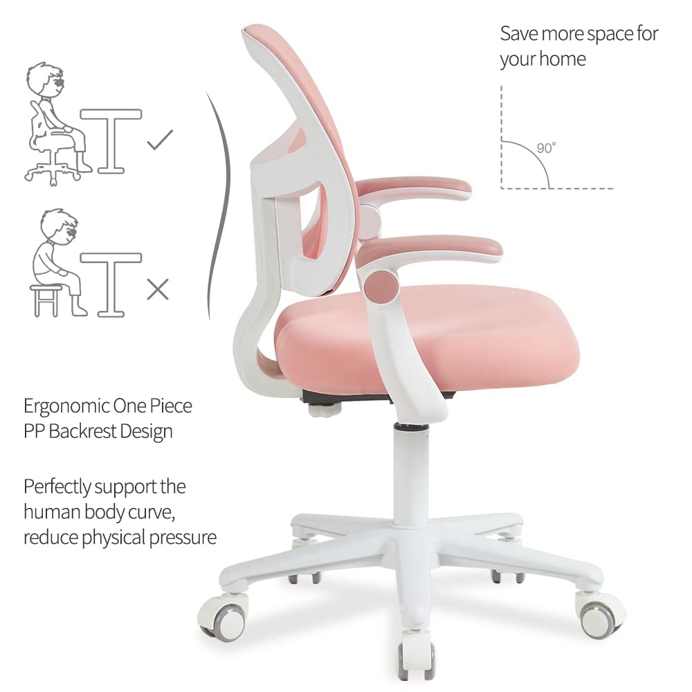 Silla de escritorio para niños, silla de estudio para niños de diseño ergonómico, silla de estudio para niños de 4 a 12 años, color rosa 4