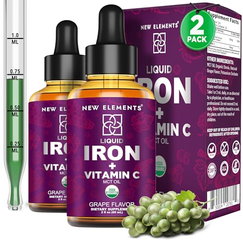 New Elements [2 𝐏𝐚𝐜𝐤] Liquid Iron Supplement For Women & Men With Vitamin C 50 Mg And Iron 18 Mg cover