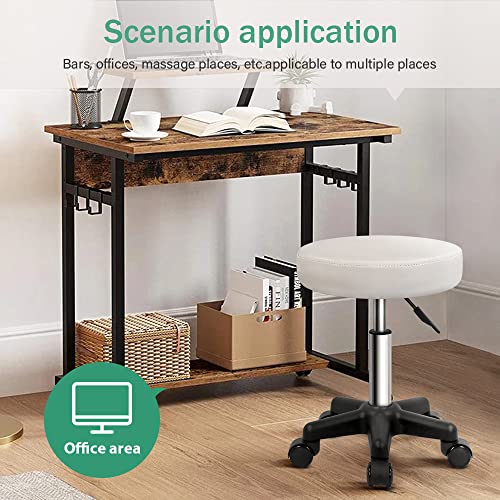 Image of FURWOO Round Rolling Stool Height Adjustable Stool with Wheels for Spa Salon Massage White