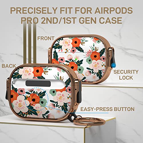 Image of Maxjoy for Airpods Pro 2nd Generation /1st Generation Case with Lock, Flower AirPod Pro 2 Case for Women Men with Keychain Protective Hard iPods Pro Cover for Airpods Pro (2022 /2019), Floral