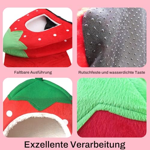 Norhogo Kleintier-Winterhaus, Erdbeer-Design Kuschelsack Waschbar, Weicher Haustier-Schlafsack, für Hamster Meerschweinchen Chinchilla Eichhörnchen Igel, Zwergkaninchen, M, 28 * 25 * 25cm