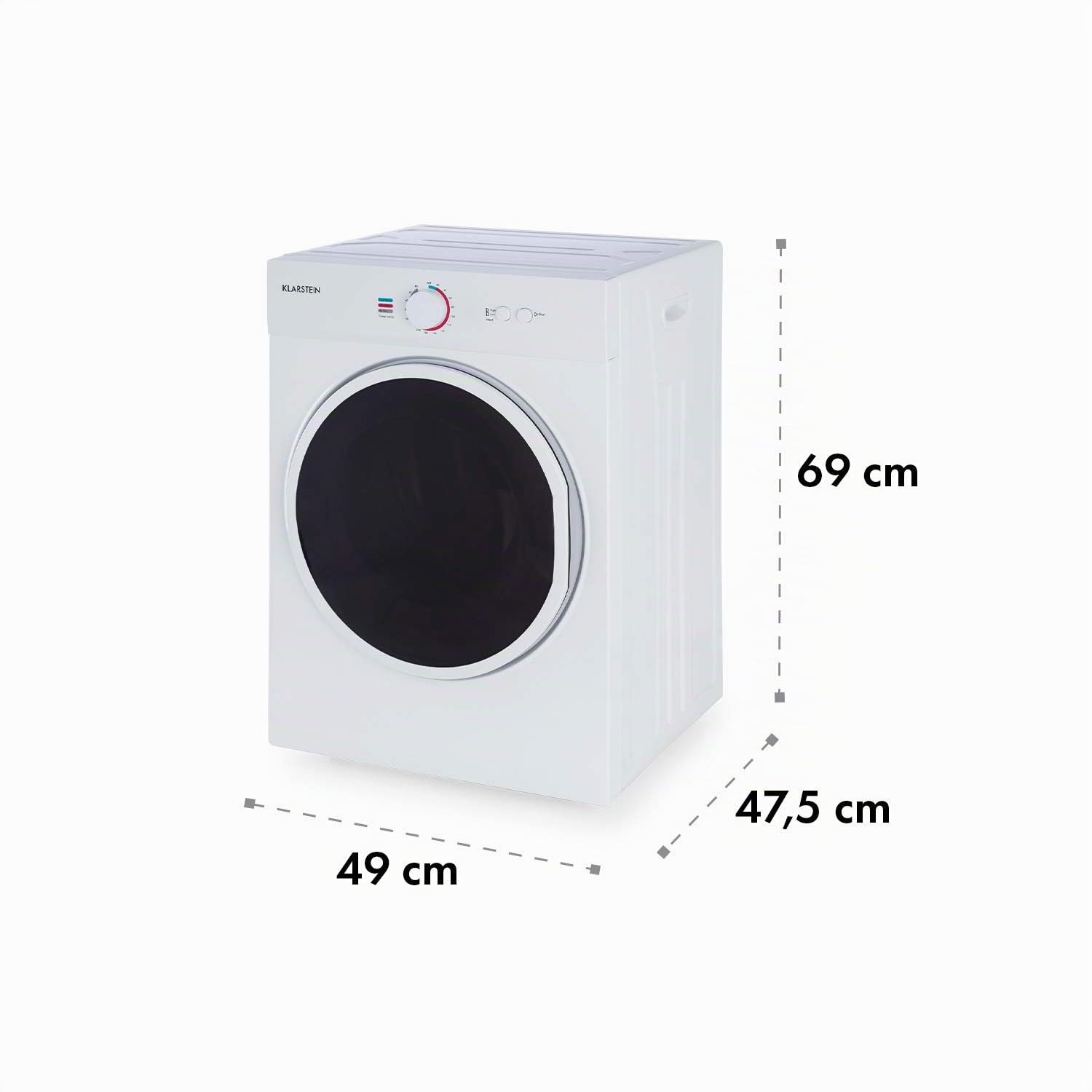Klarstein Jet Set - Secadora de ropa por salida de aire, Potencia 1020 W, 2 niveles, Temporizador 20-200 min., Tambor de acero inoxidable, Capacidad 3 kg, 60 dB, 49 x 69 x 47,5 cm, Blanco seda