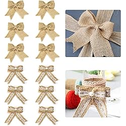Cortinas Hechas Con Arpillera STCRERAG 12 PCS Lazos de Arpillera Arcos de Navidad Arpillera Naturales Adornos de Lazo Arpillera Arco de Encaje Bowknot de Arpillera para Decoración de Navidad Boda Fiestas (2 Estilos)
