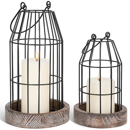 Rustic Wire Metal Cloche Set of 2 Candle Lantern Decorative Indoor Outdoor Vintage Cage Candle Holders Modern Farmhouse Decor for Fireplace Mantle Entryway Living Room Kitchen Coffee Table Centerpiece