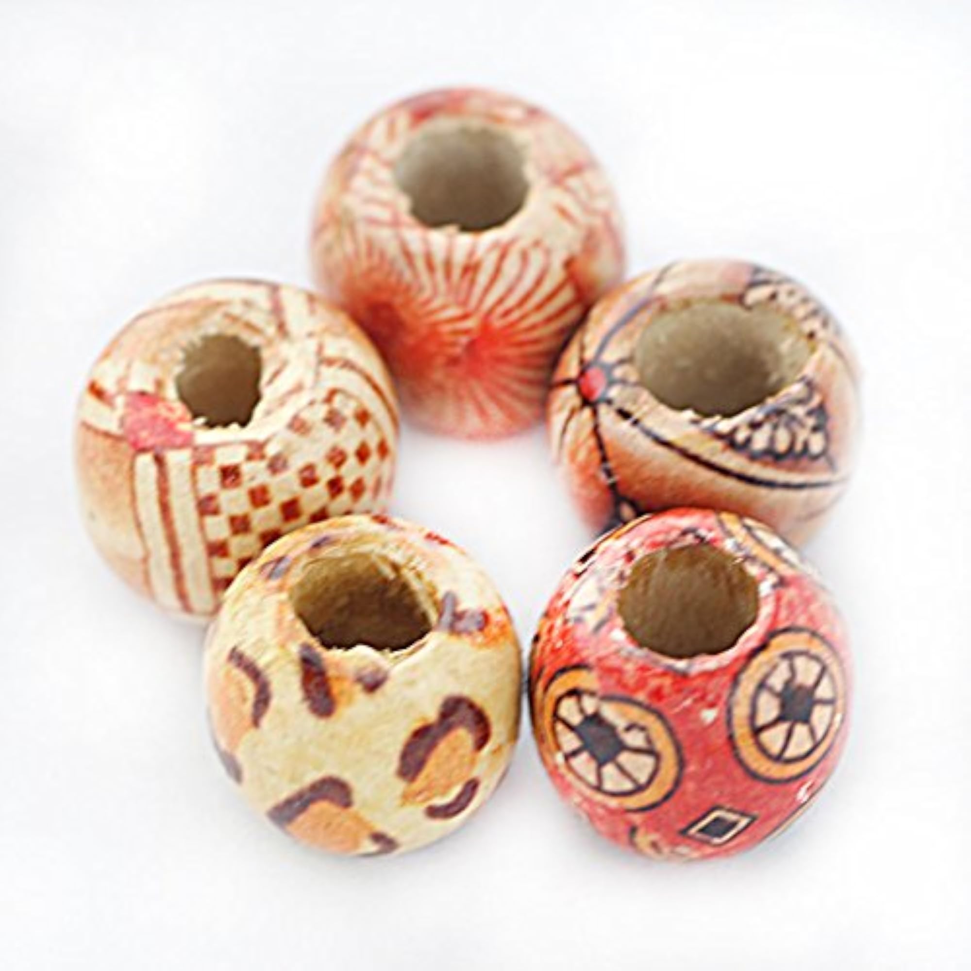 Mixed Round Wooden Beads for Jewellery Making Loose Spacer Charms