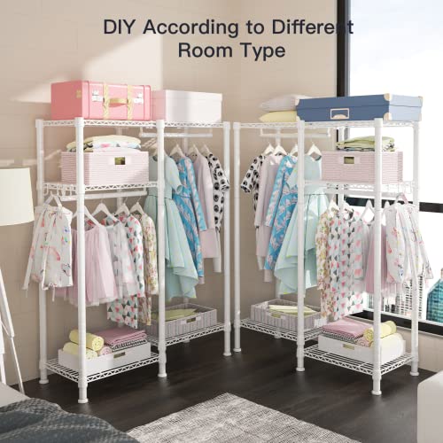 Ulif F1 Garment Rack For Kids, Baby, Students, And Children's Room, 4 Tiers Freestanding And Portable Heavy Duty Closets, Small Metal Clothes Rack With 2 Hanging Rod, 31.2”W X 11.8”D X 48”H, White #TOP4