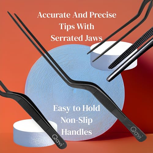Professional Chef Plating Tweezers, 16cm/6.3-Inches Set of 3 (Straight, Curved and Offset), Precision Culinary Tongs - Image 3