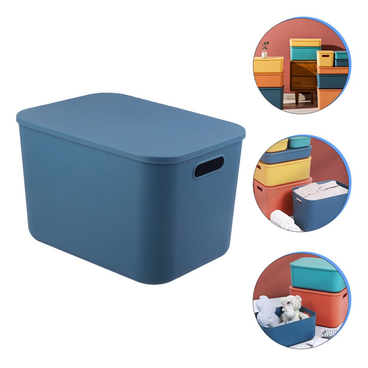 Contenitore Impilabile in Plastica con Coperchio e Maniglie Scatola Portaoggetti in PP per Abbigliamento e Giocattoli Organizer Casa Multiuso per Cameretta e Armadio Blu