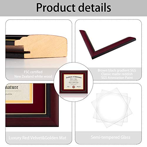 Image of ELSKER&HOME 8.5x11 Diploma Frame with Velvet Red Mat,Real Black Wood