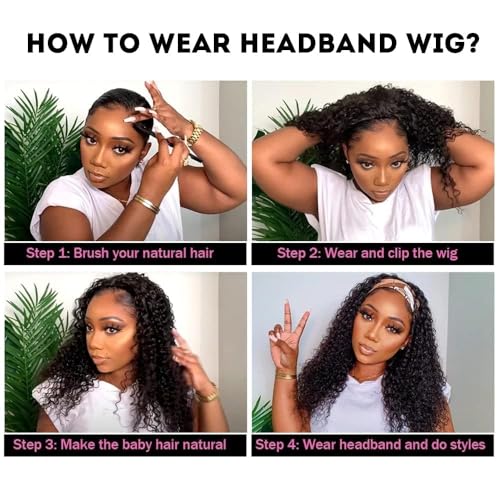 Image of Celiarita Headband Wig Human Hair Kinky Curly 24 inch None Lace Front Wig Human Hair Machine Made Wigs Glueless Curly Hair Headband Half Wigs for Black Women Natural Color